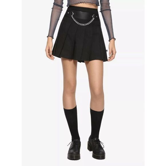 Hot Topic Royal Bones Daang Goodman Goth Punk Black Pleated Chain Skirt XL - Picture 8 of 10